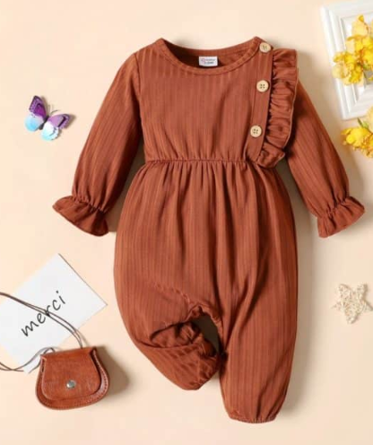 Baby Girl Brown Long-sleeve Jumpsuit